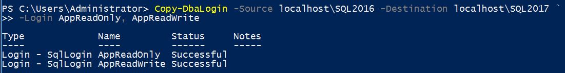 Copy-DbaLogin output
