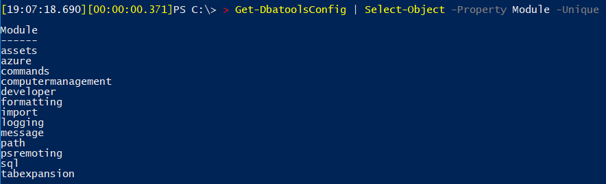 Get-dbatoolsConfig Distinct Module Output