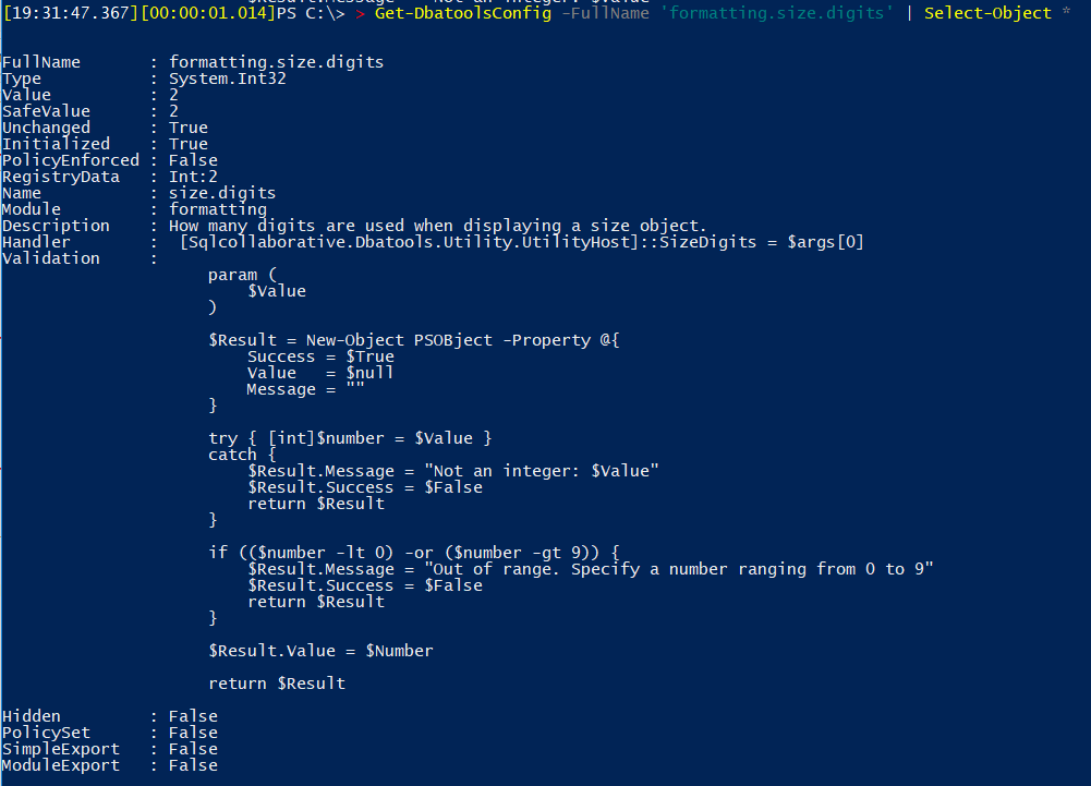 Get-dbatoolsConfig Full Output