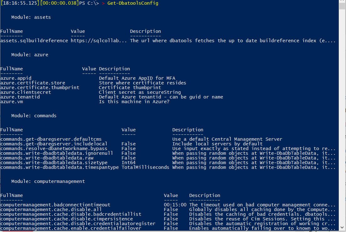 Get-dbatoolsConfig Output