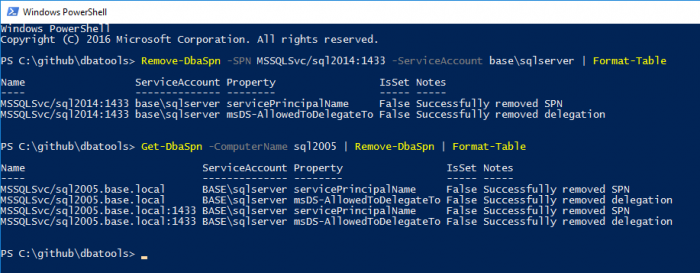 Remove-DbaSpn output