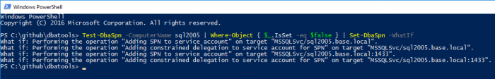 Set-DbaSpn -WhatIf output