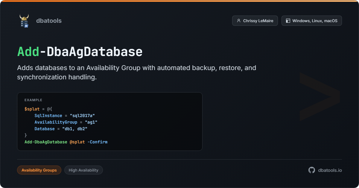 Add-DbaAgDatabase | dbatools | SQL Server automation with PowerShell