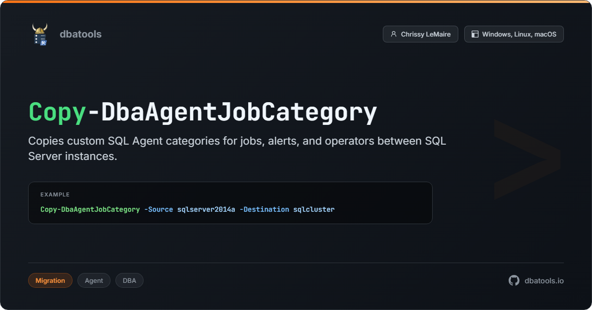 Copy-DbaAgentJobCategory | dbatools | SQL Server automation with PowerShell