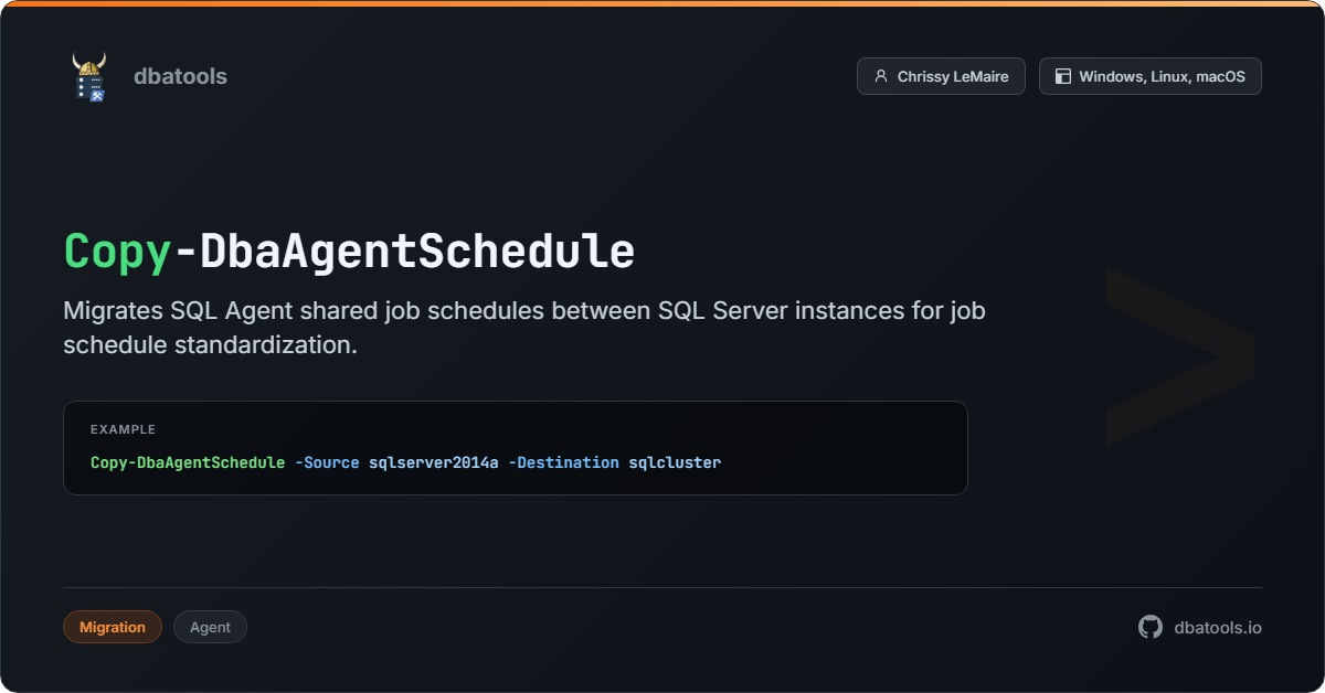 Copy-DbaAgentSchedule | dbatools | SQL Server automation with PowerShell