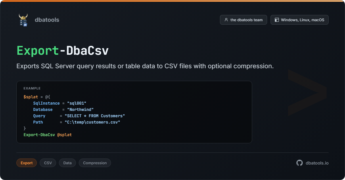 Export-DbaCsv | dbatools | SQL Server automation with PowerShell