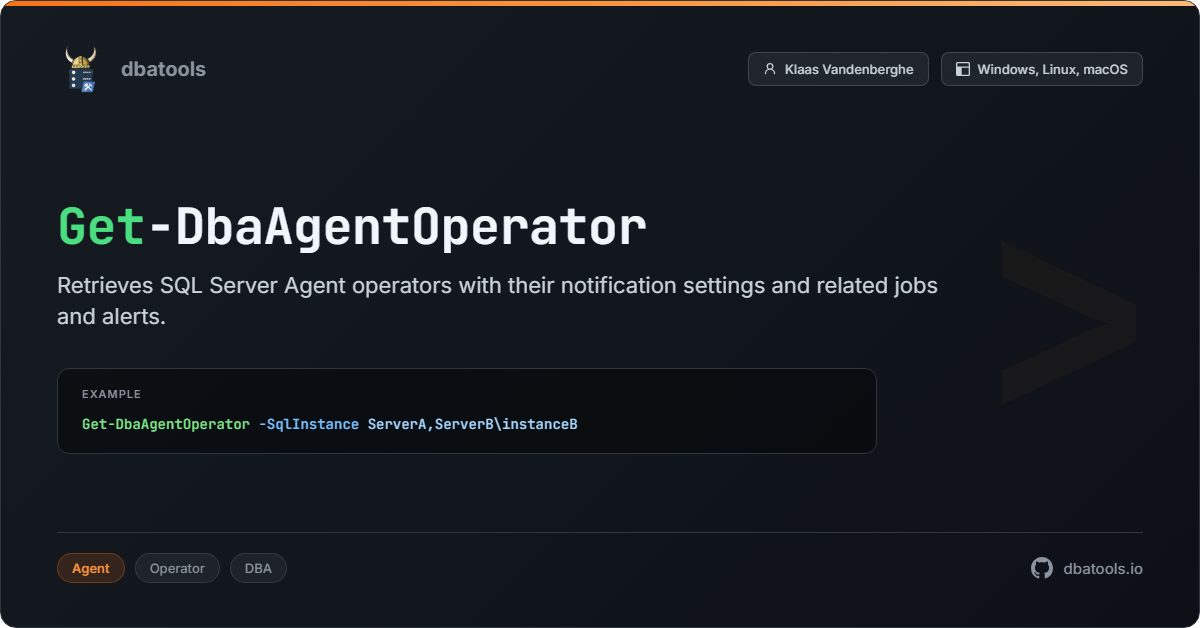 Get-DbaAgentOperator | dbatools | SQL Server automation with PowerShell