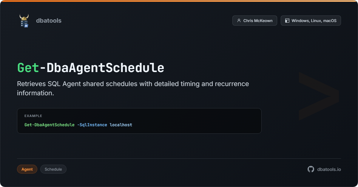 Get-DbaAgentSchedule | dbatools | SQL Server automation with PowerShell