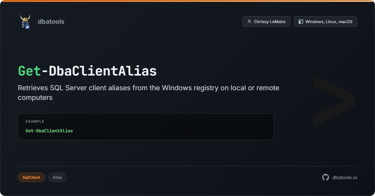 Get-DbaClientAlias | dbatools | SQL Server automation with PowerShell