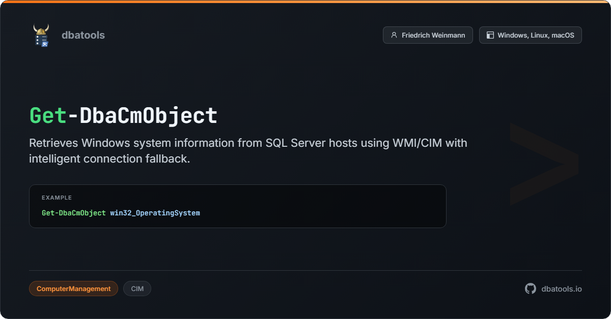 Get-DbaCmObject | dbatools | SQL Server automation with PowerShell