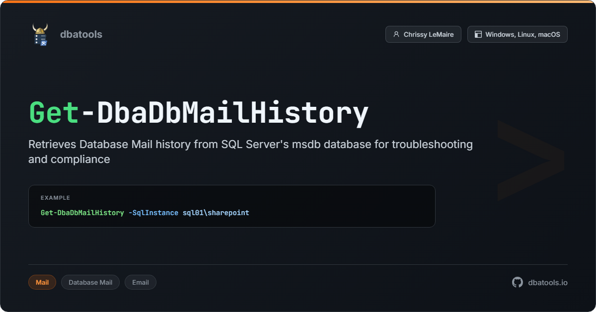 Get-DbaDbMailHistory | dbatools | SQL Server automation with PowerShell