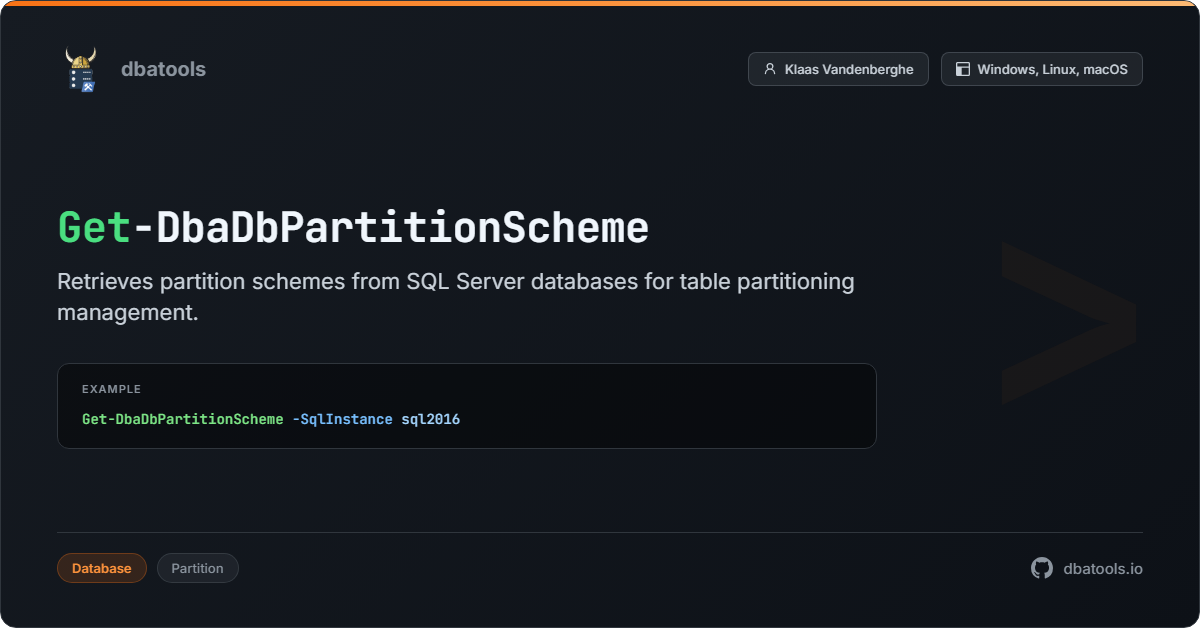 Get-DbaDbPartitionScheme | dbatools | SQL Server automation with PowerShell