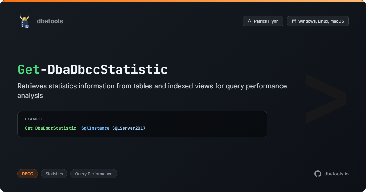 Get-DbaDbccStatistic | dbatools | SQL Server automation with PowerShell