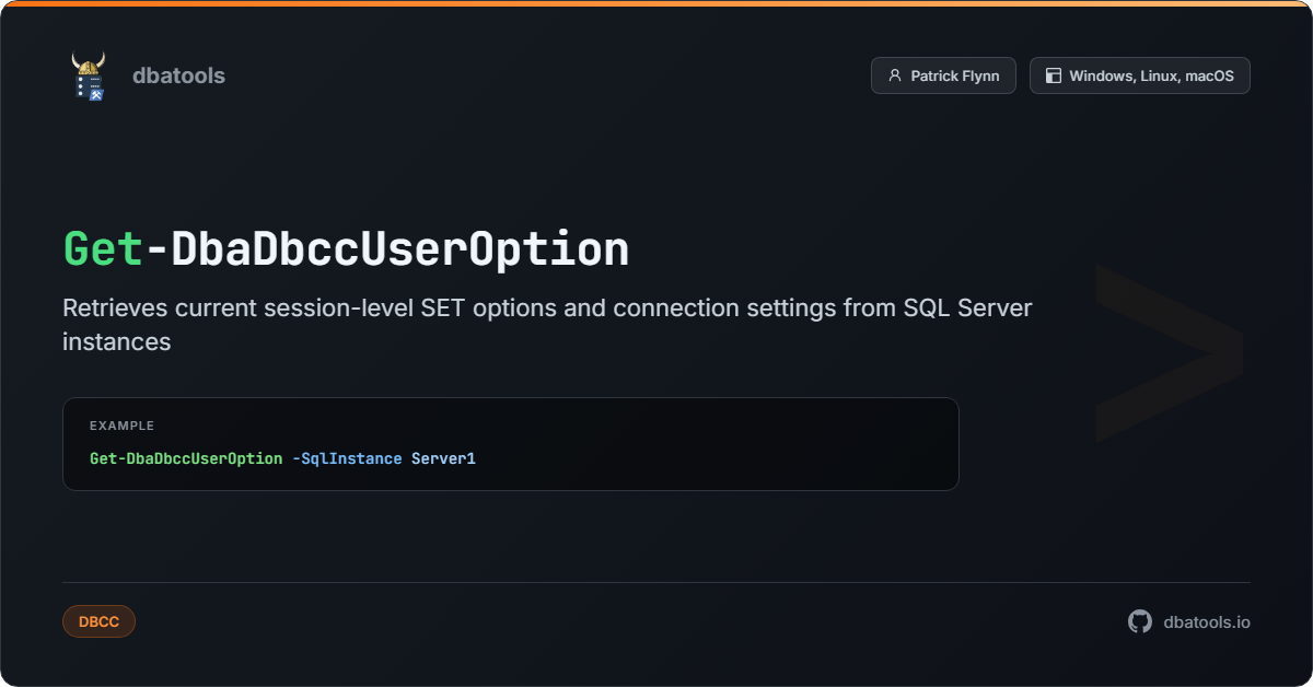 Get-DbaDbccUserOption | dbatools | SQL Server automation with PowerShell