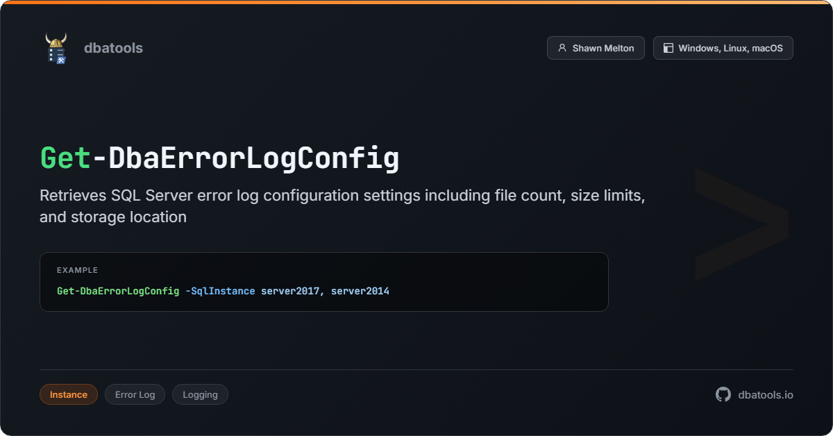 Get-DbaErrorLogConfig | dbatools | SQL Server automation with PowerShell