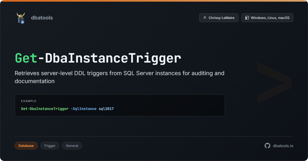 Get-DbaInstanceTrigger | dbatools | SQL Server automation with PowerShell