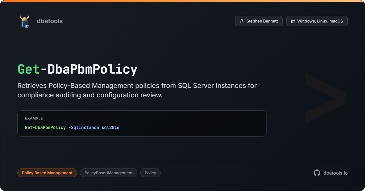 Get-DbaPbmPolicy | dbatools | SQL Server automation with PowerShell
