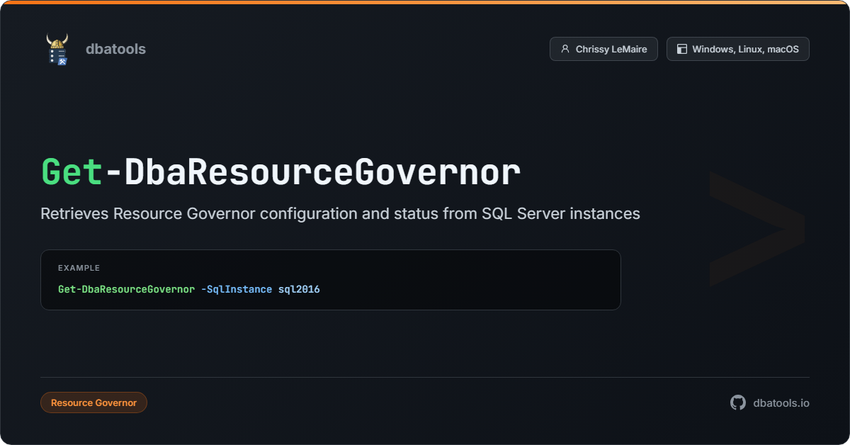 Get-DbaResourceGovernor | dbatools | SQL Server automation with PowerShell