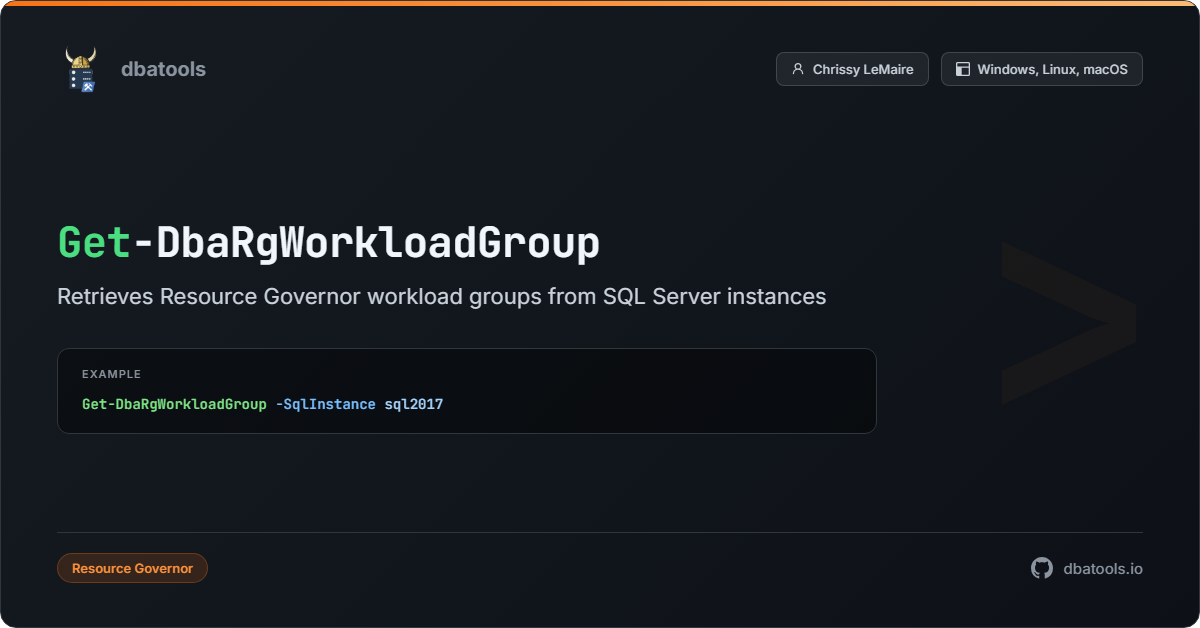 Get-DbaRgWorkloadGroup | dbatools | SQL Server automation with PowerShell