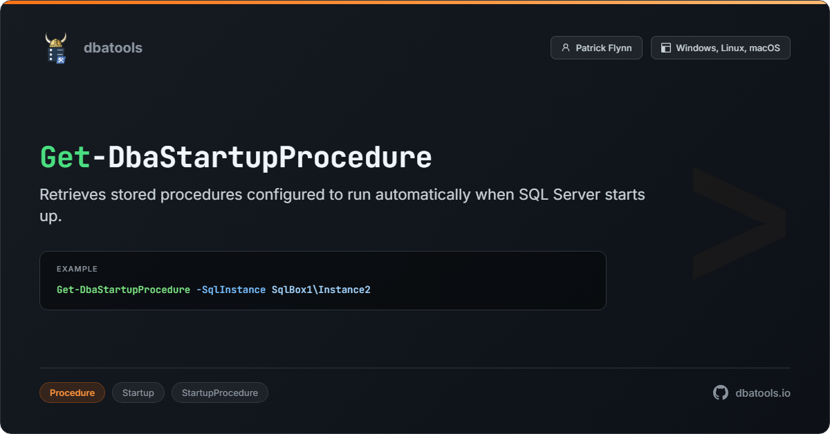 Get-DbaStartupProcedure | dbatools | SQL Server automation with PowerShell