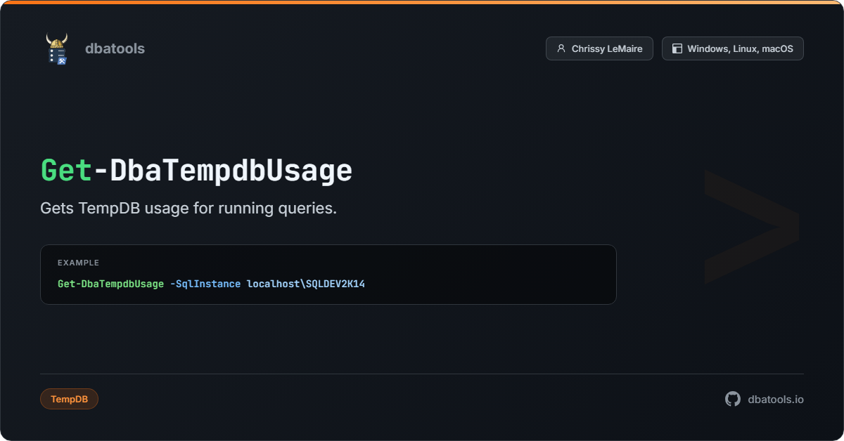 Get-DbaTempdbUsage | dbatools | SQL Server automation with PowerShell