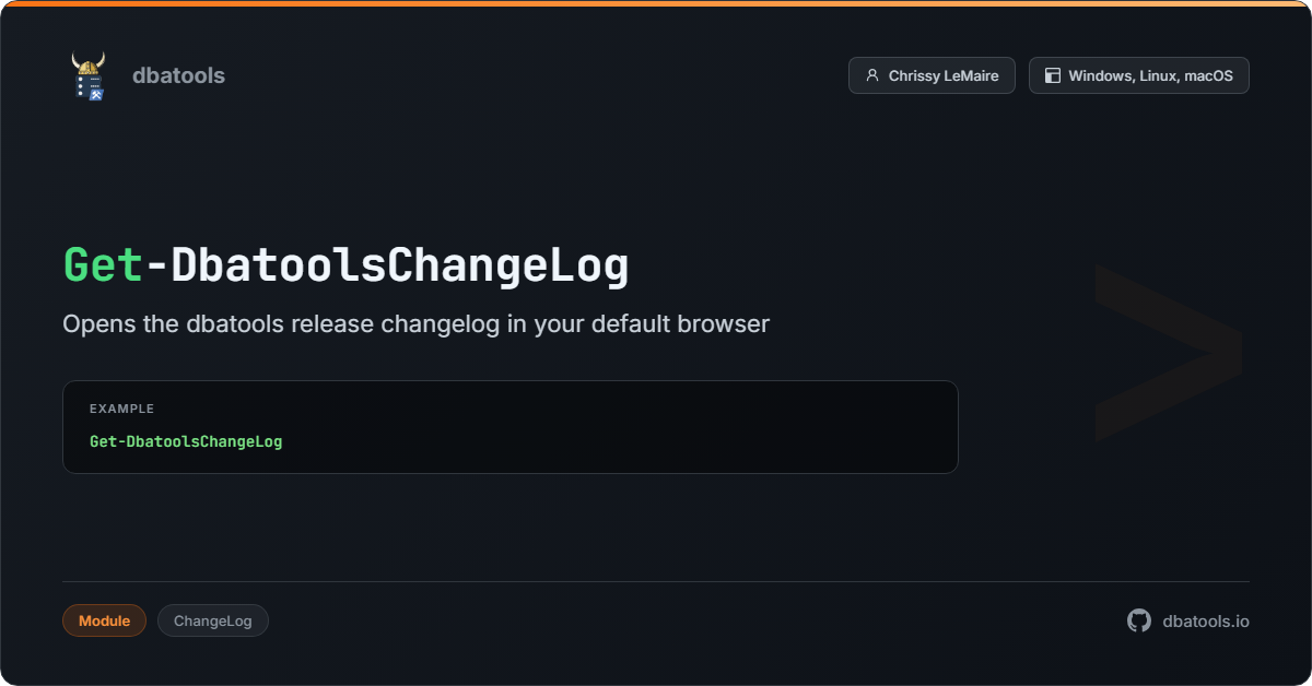 Get-DbatoolsChangeLog | dbatools | SQL Server automation with PowerShell