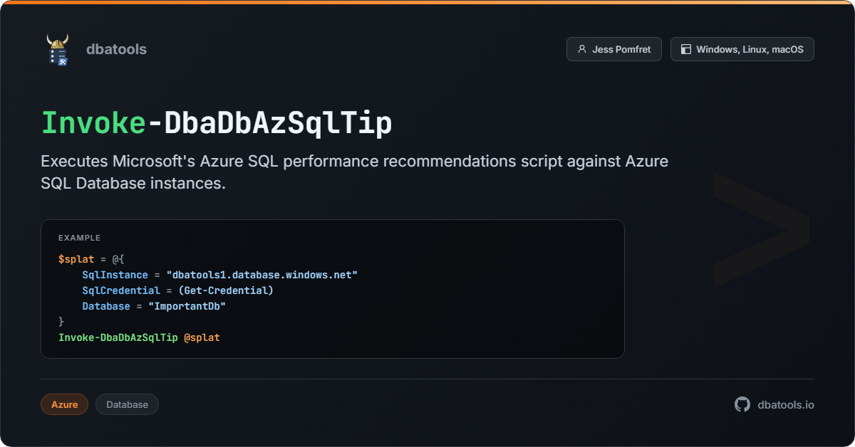 Invoke-DbaDbAzSqlTip | dbatools | SQL Server automation with PowerShell