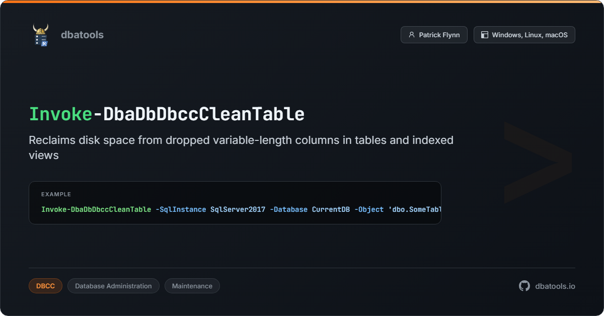 Invoke-DbaDbDbccCleanTable | dbatools | SQL Server automation with ...