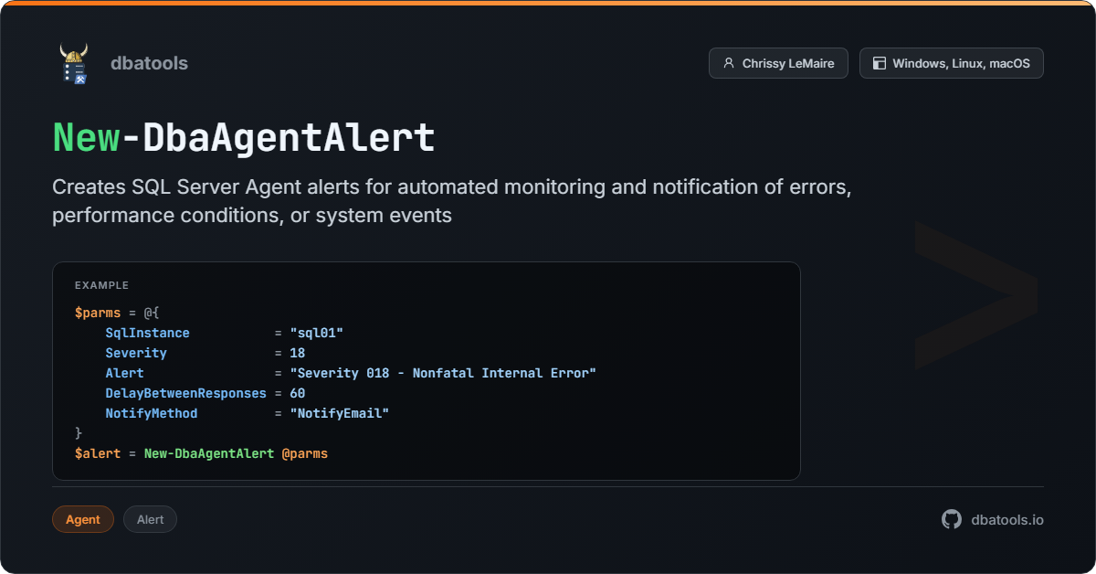 New-DbaAgentAlert | dbatools | SQL Server automation with PowerShell