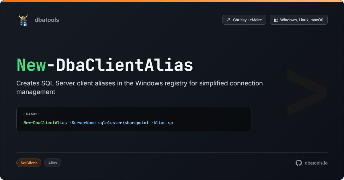 New-DbaClientAlias | dbatools | SQL Server automation with PowerShell