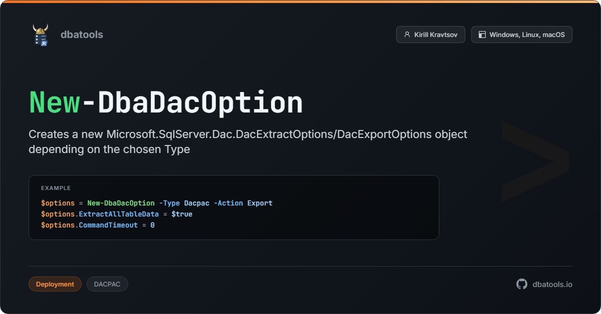 New-DbaDacOption | dbatools | SQL Server automation with PowerShell