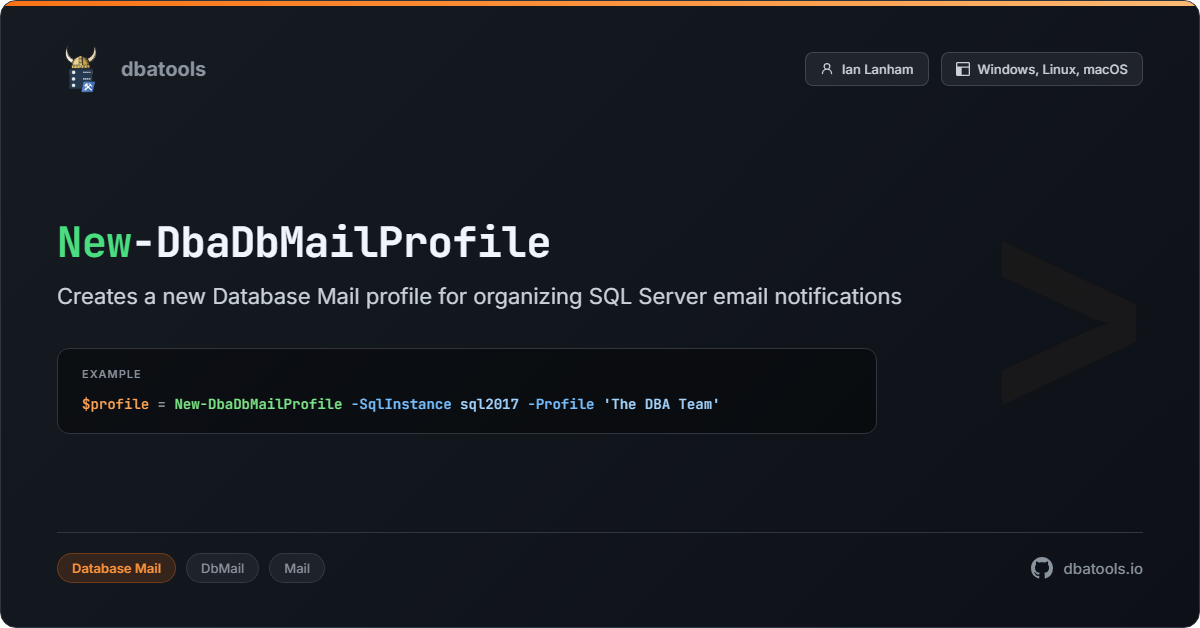 New-DbaDbMailProfile | dbatools | SQL Server automation with PowerShell