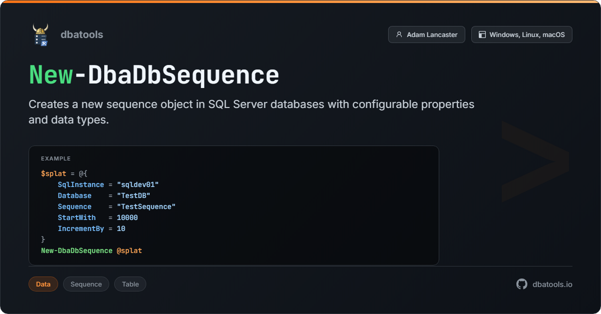 New-DbaDbSequence | dbatools | SQL Server automation with PowerShell