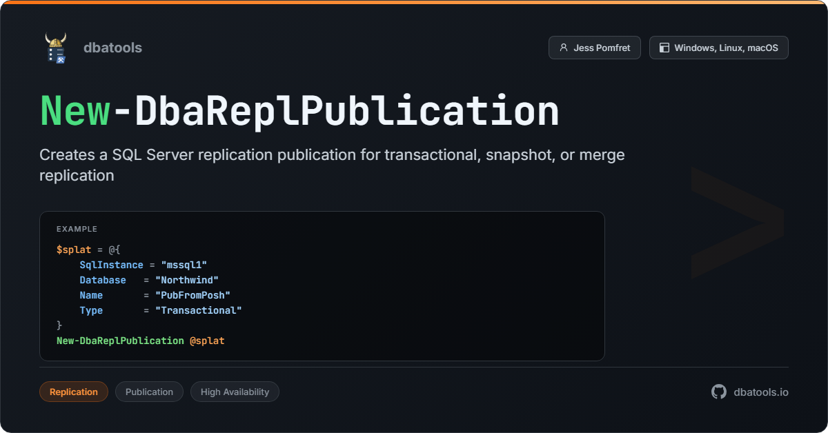 New-DbaReplPublication | dbatools | SQL Server automation with PowerShell
