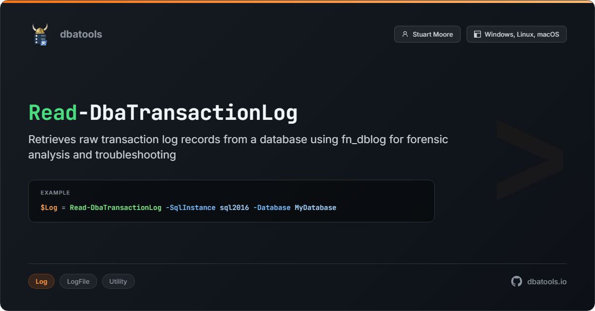 Read-DbaTransactionLog | dbatools | SQL Server automation with PowerShell
