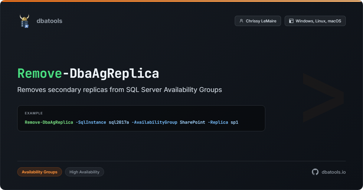 Remove-DbaAgReplica | dbatools | SQL Server automation with PowerShell