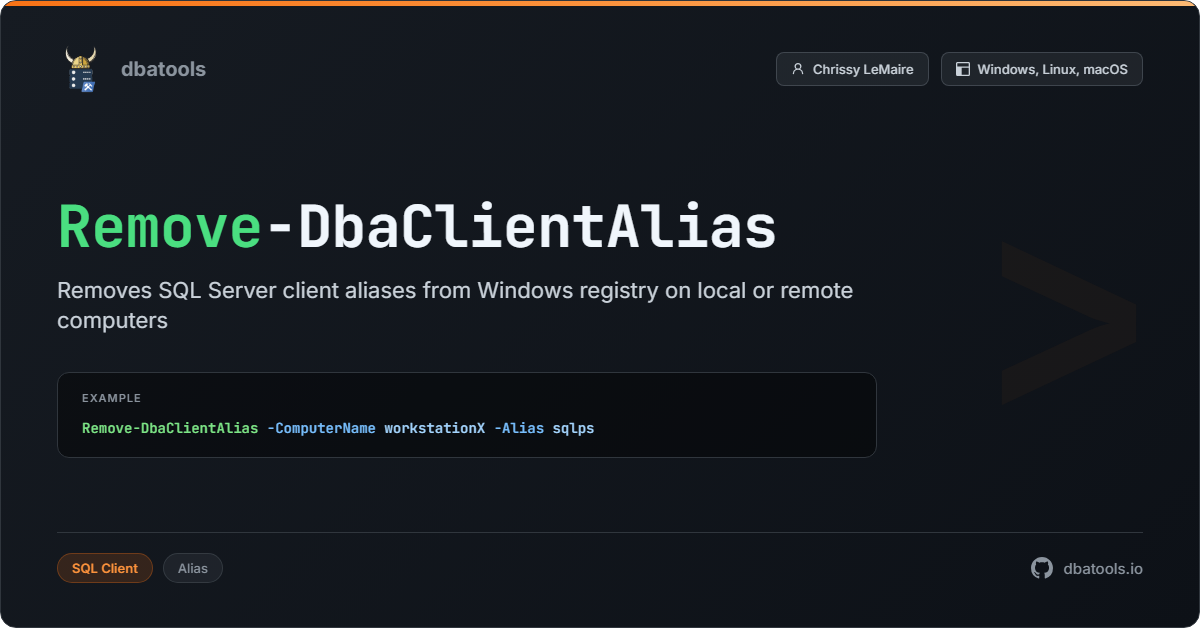 Remove-DbaClientAlias | dbatools | SQL Server automation with PowerShell