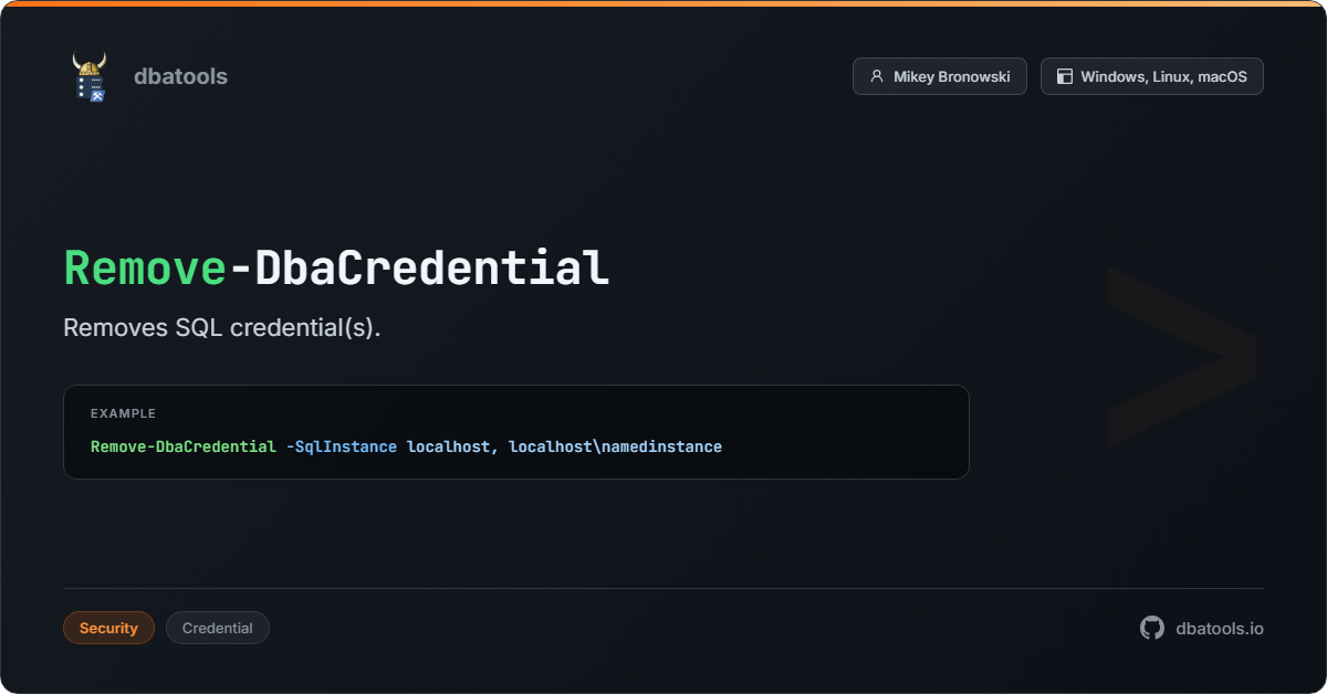 Remove-DbaCredential | dbatools | SQL Server automation with PowerShell