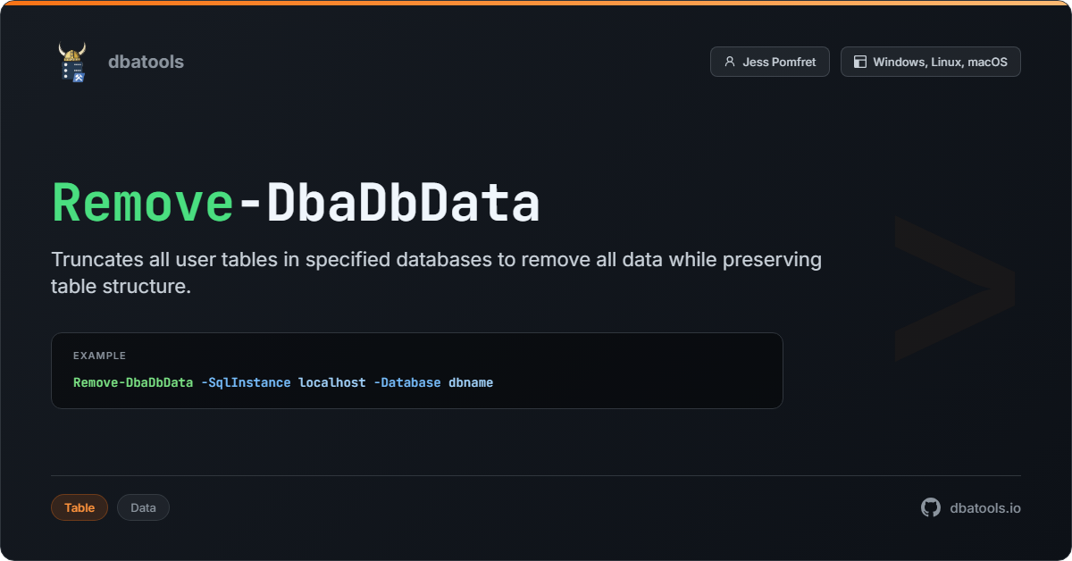 Remove-DbaDbData | dbatools | SQL Server automation with PowerShell