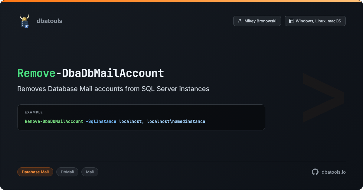 Remove-DbaDbMailAccount | dbatools | SQL Server automation with PowerShell