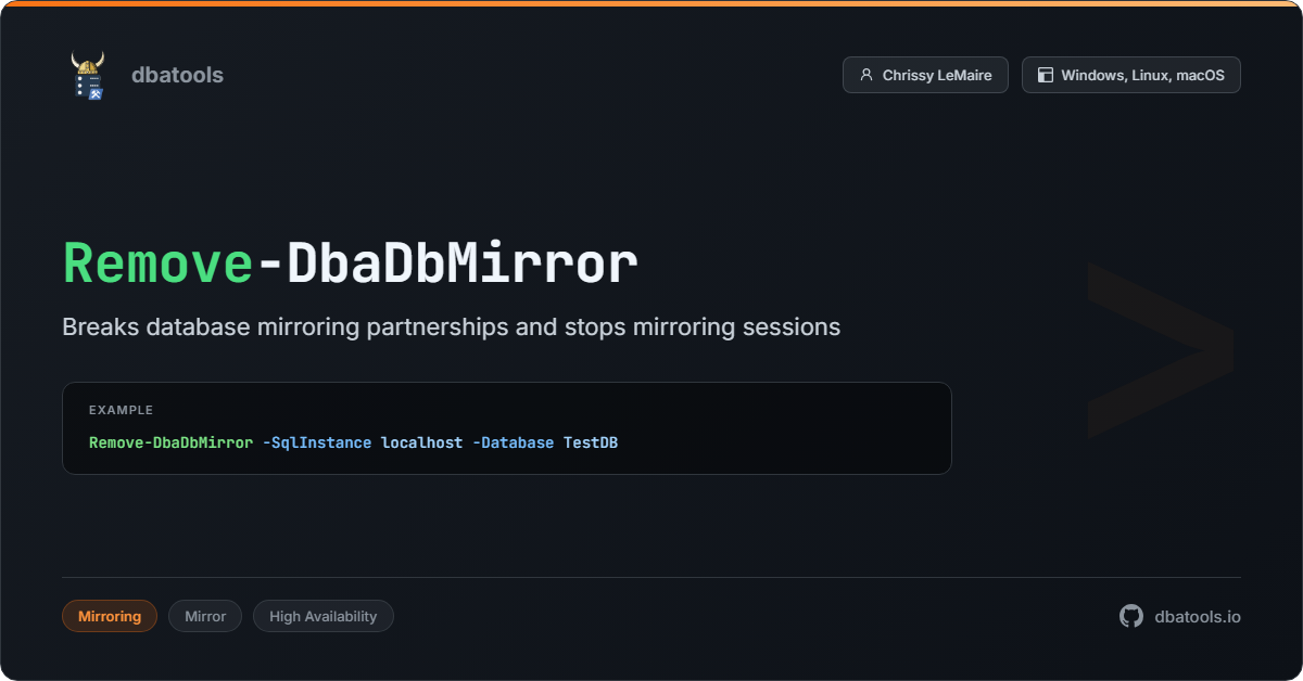 Remove-DbaDbMirror | dbatools | SQL Server automation with PowerShell