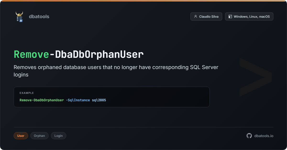 Remove-DbaDbOrphanUser | dbatools | SQL Server automation with PowerShell