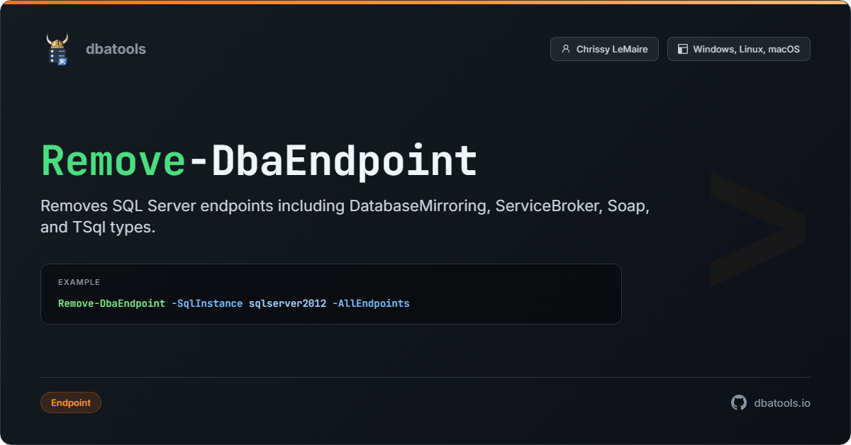 Remove-DbaEndpoint | dbatools | SQL Server automation with PowerShell