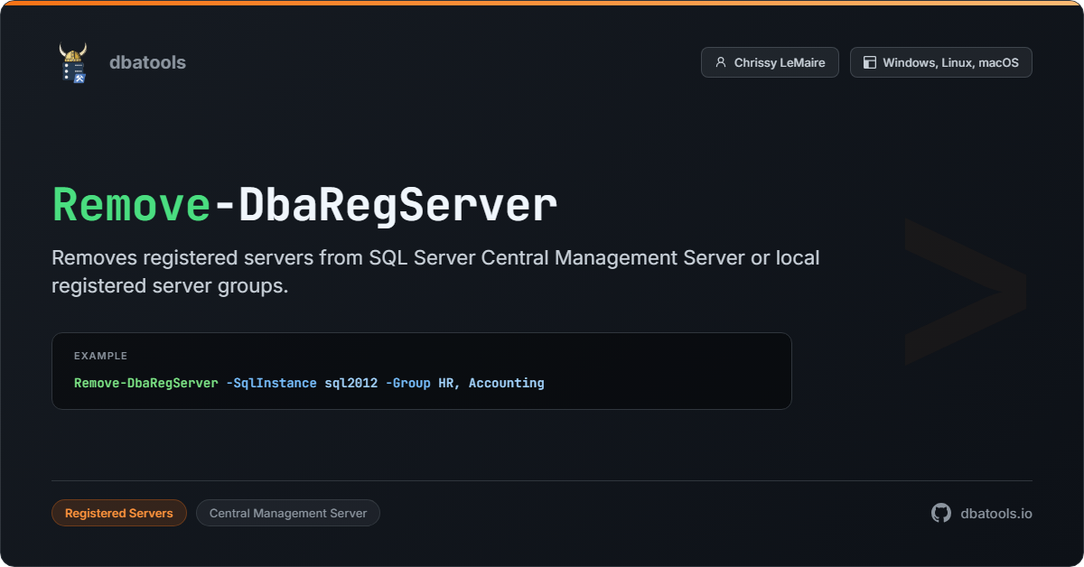 Remove-DbaRegServer | dbatools | SQL Server automation with PowerShell