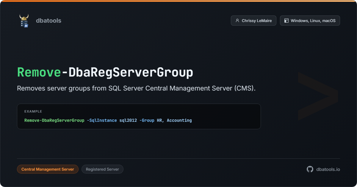 Remove-DbaRegServerGroup | dbatools | SQL Server automation with PowerShell