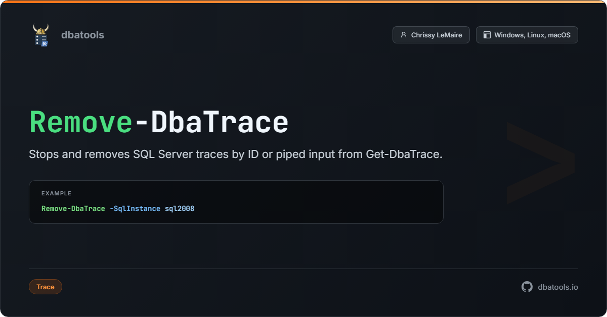 Remove-DbaTrace | dbatools | SQL Server automation with PowerShell