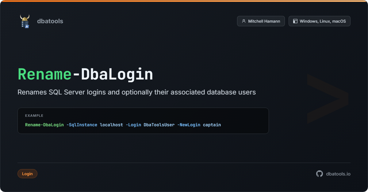 Rename-DbaLogin | dbatools | SQL Server automation with PowerShell