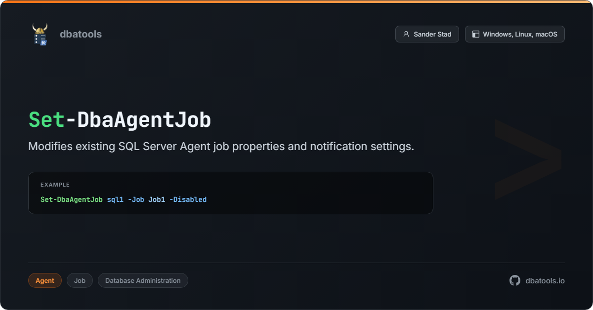Set-DbaAgentJob | dbatools | SQL Server automation with PowerShell