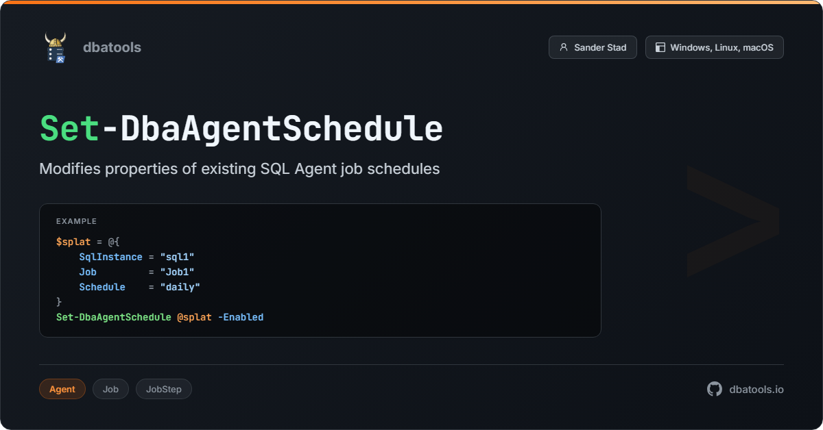 Set-DbaAgentSchedule | dbatools | SQL Server automation with PowerShell