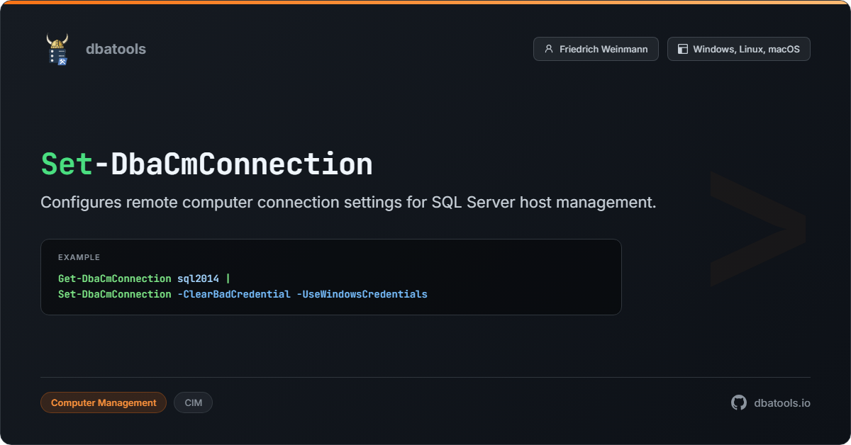 Set-DbaCmConnection | dbatools | SQL Server automation with PowerShell